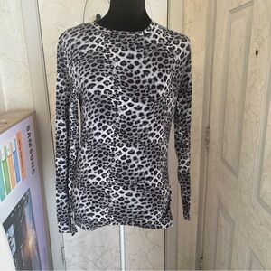 Cuddl Duds Black & White Leopard-Print Long Sleeve Crew Top